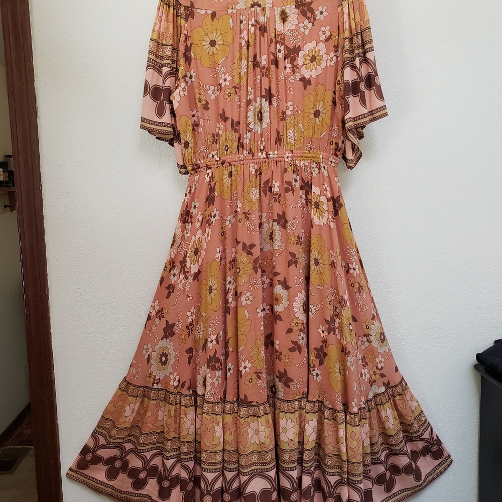 Spell & The Gypsy Buttercup Sunrise Maxi Dress L Floral Bell Sleeve Button Down - Picture 7 of 11